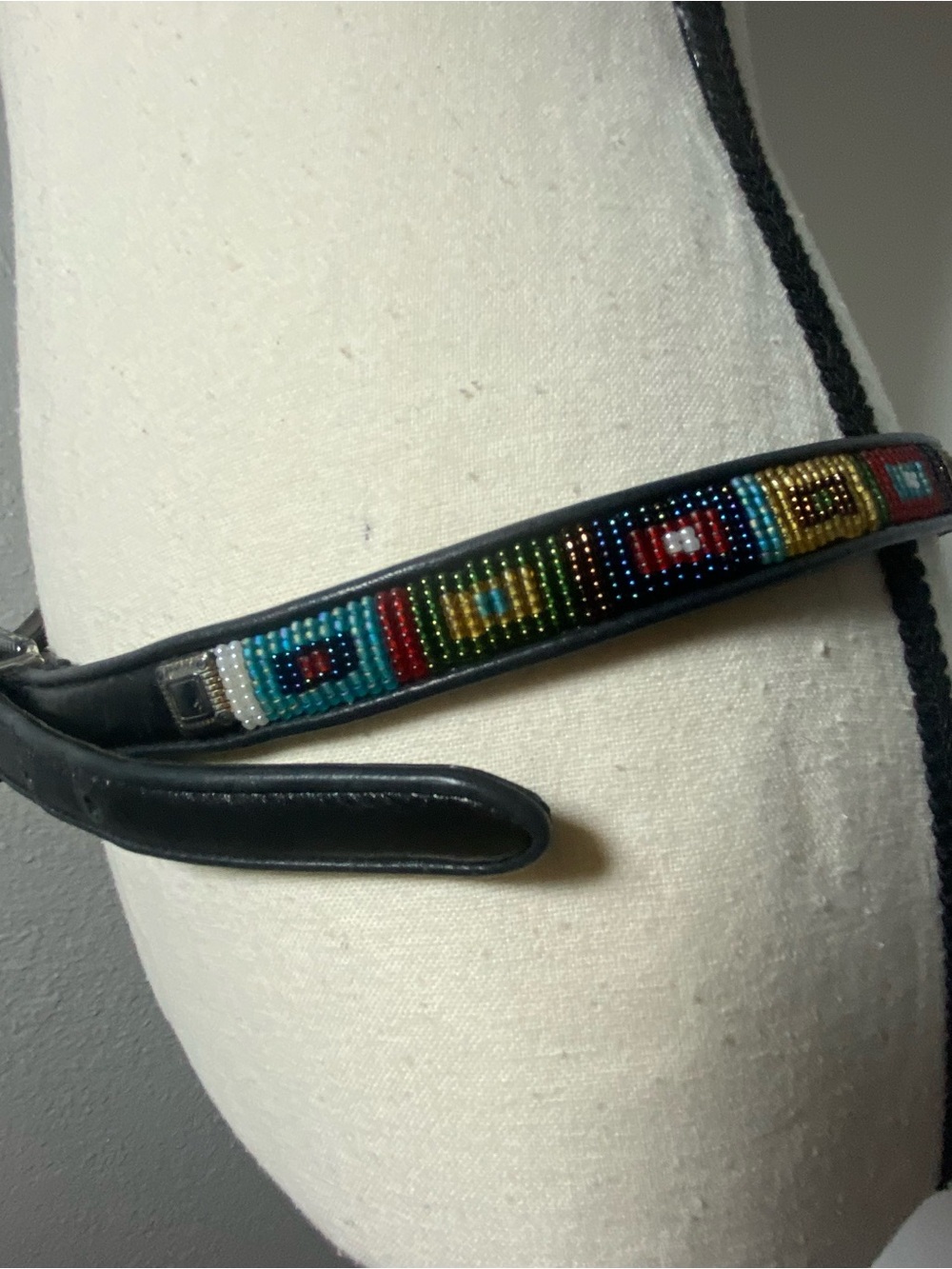 Y2K Brighton Black Leather Multicolor Beaded Skinny Belt Size XL - Picture 7 of 9